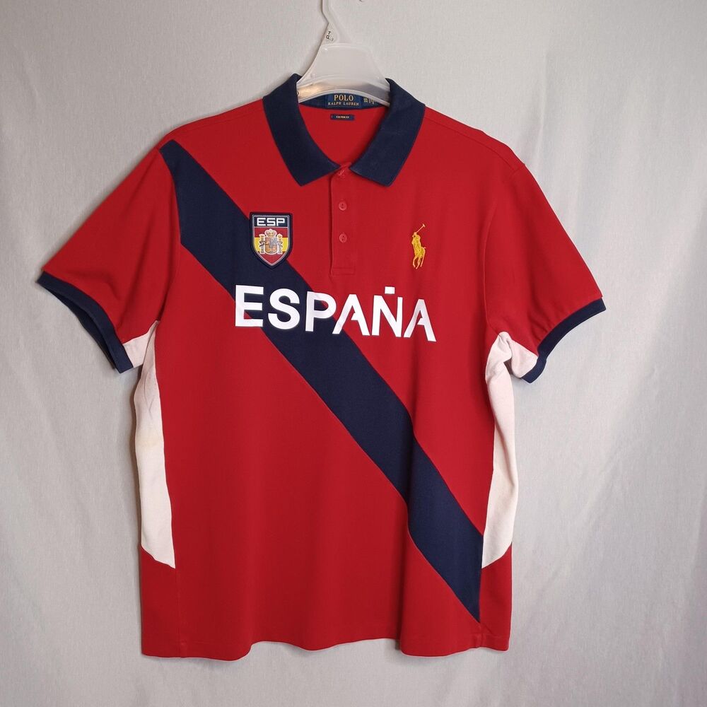 Polo Ralph Lauren Polo Shirt Mens 2XL Red España 16 Spain Soccer Custom Fit